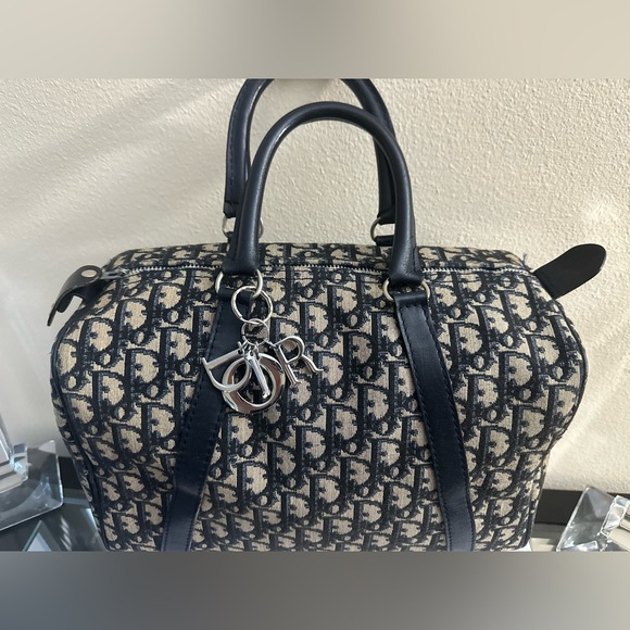 Vintage Christian Dior Large Boston Trotter Bag w Authentic DIOR Key Ring - Picture 5 of 14